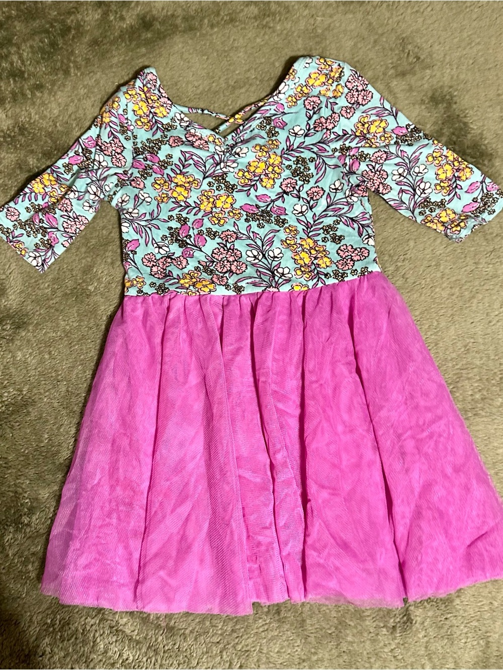 Dot Dot Smile Floral Bodice with Bright Pink Tulle Skirt